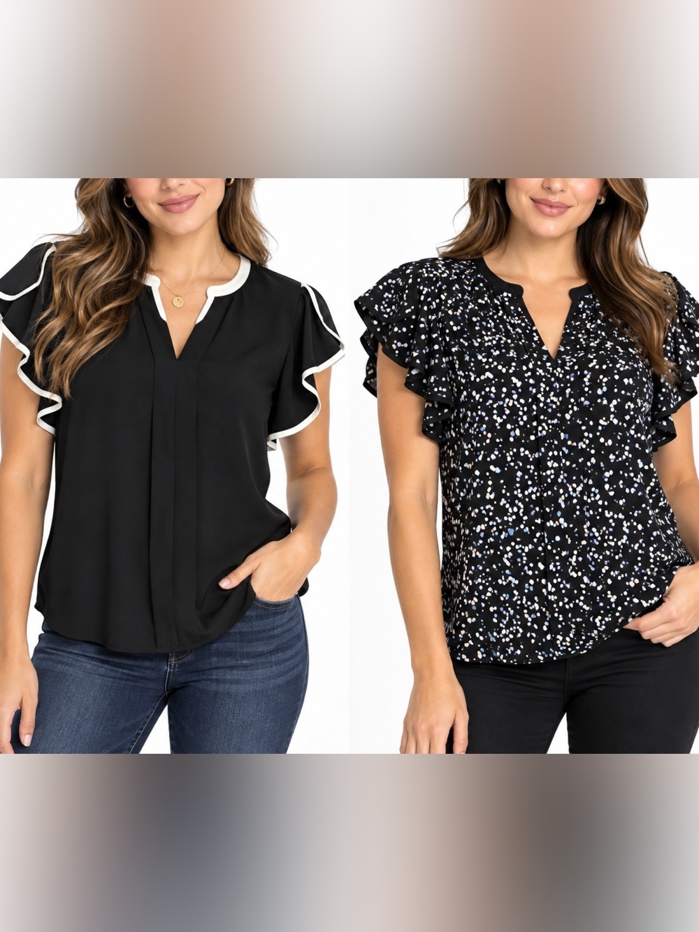 The Limited Blouse Bundle M Black Ruffle Flutter Sleeve Tops 2pc